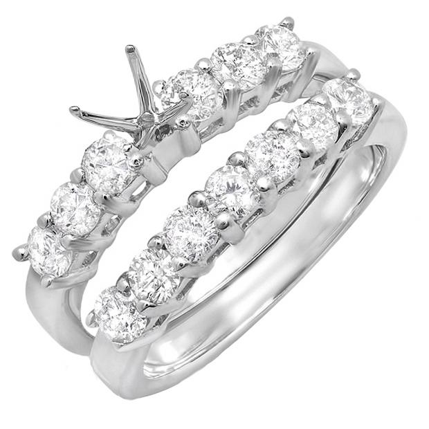 1.00 Carat (ctw) 14K White Gold Round White Diamond Ladies Semi Mount Bridal Engagement Ring Set (No Center Stone) 1 CT
