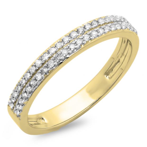 0.20 Carat (ctw) 14K Yellow Gold Round Diamond Ladies Double Row Anniversary Wedding Band 1/5 CT