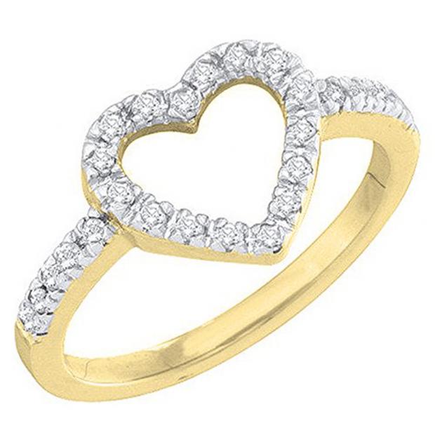 0.18 Carat (ctw) 14K Yellow Gold Round Diamond Ladies Bridal Heart Shaped Promise Engagement Ring