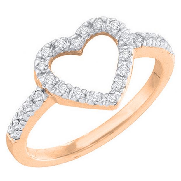 0.18 Carat (ctw) 18K Rose Gold Round Diamond Ladies Bridal Heart Shaped Promise Engagement Ring