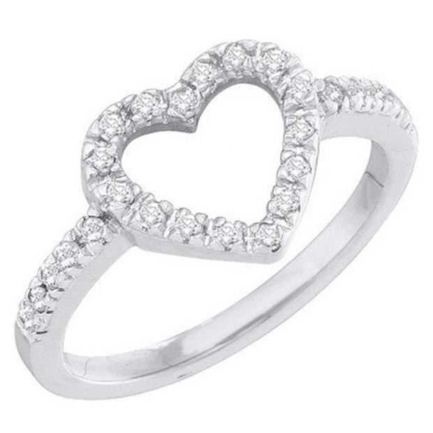 0.18 Carat (ctw) 18K White Gold Round Diamond Ladies Bridal Heart Shaped Promise Engagement Ring