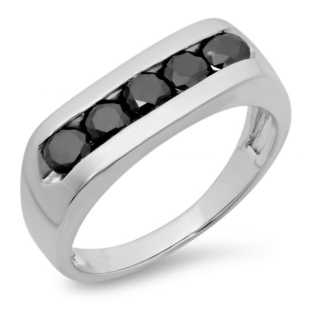 1.00 Carat (ctw) Sterling Silver Real Round Black Diamond Men