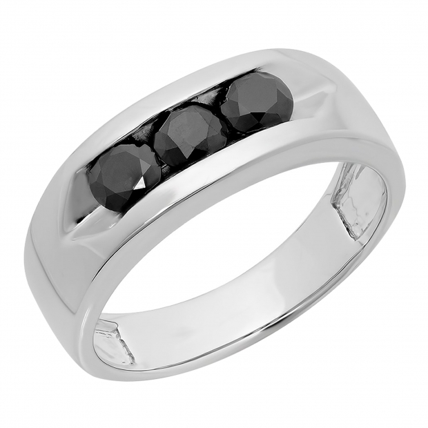 1.10 Carat (ctw) Sterling Silver Real Round Black Diamond Men
