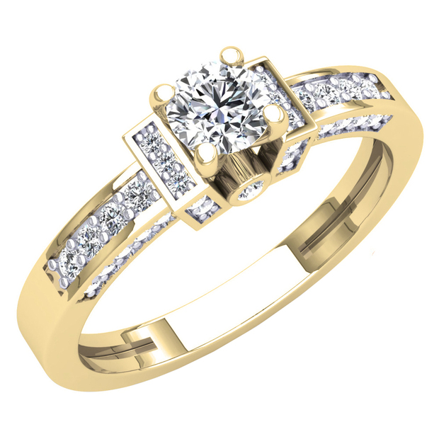 1.00 Carat (ctw) 10K Yellow Gold Round Cut White Cubic Zirconia Ladies Bridal Engagement Ring 1 CT