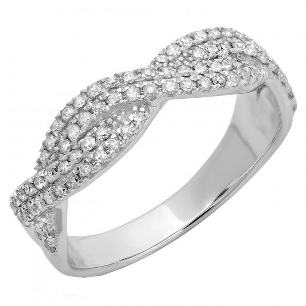 0.45 Carat (ctw) 14K White Gold Round Cut White Diamond Ladies Bridal Stackable Swirl Anniversary Wedding Band 1/2 CT