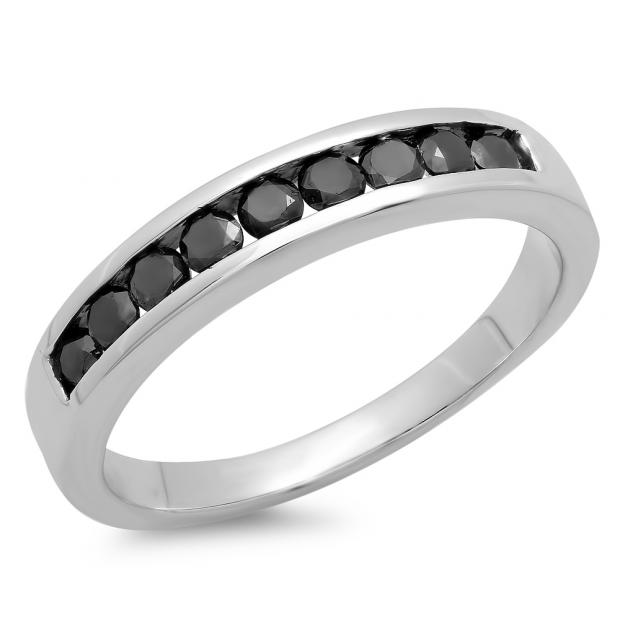 0.49 Carat (ctw) Sterling Silver Round Black Diamond Ladies Anniversary Wedding Stackable Ring Band 1/2 CT