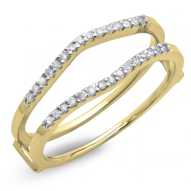 0.18 Carat (ctw) 10K Yellow Gold Round Diamond Ladies Anniversary Wedding Band Enhancer Guard Double Ring