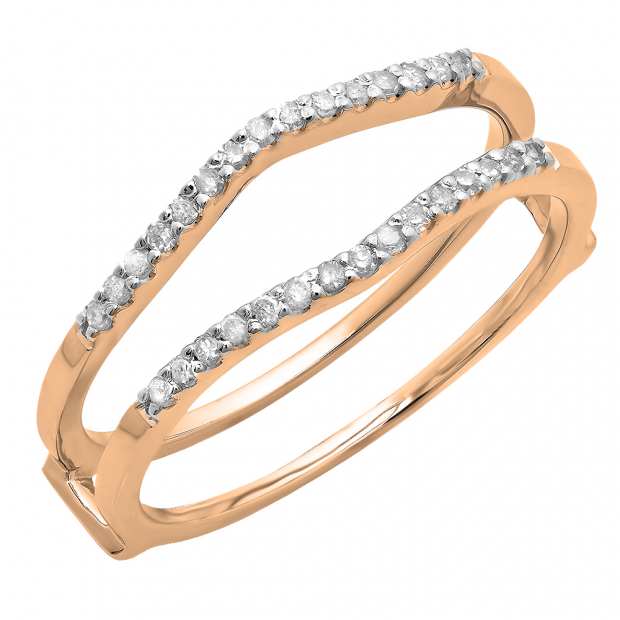 0.18 Carat (ctw) 18K Rose Gold Round Diamond Ladies Anniversary Wedding Band Enhancer Guard Double Ring