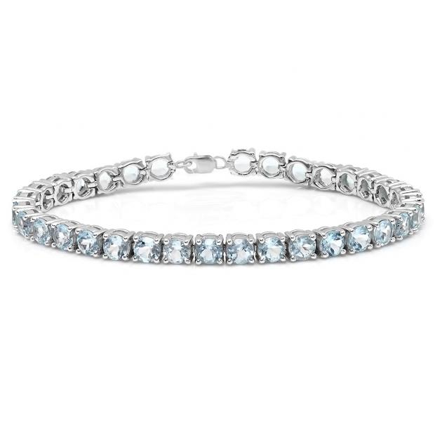 10.00 Carat (ctw) Sterling Silver Real Round Cut Aquamarine Ladies Tennis Bracelet