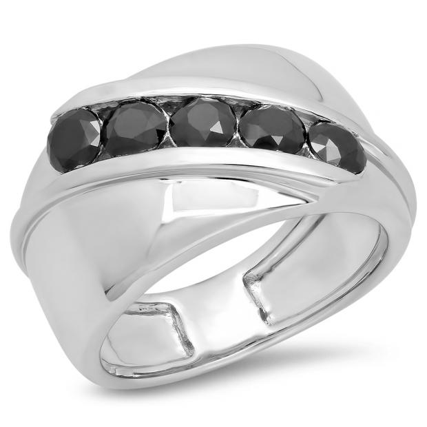 1.00 Carat (ctw) Sterling Silver Real Round Black Diamond Men