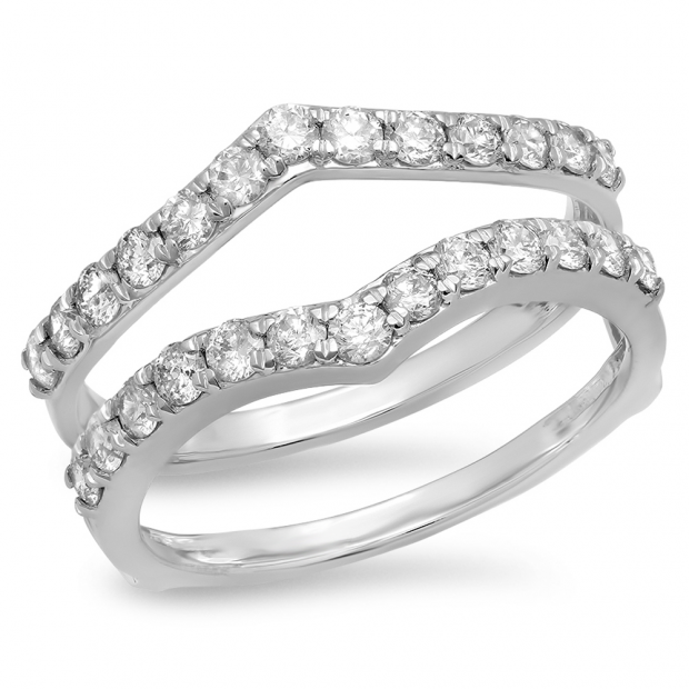 0.95 Carat (ctw) 14K White Gold Round White Diamond Ladies Anniversary Wedding Band Enhancer Guard Double Ring 1 CT