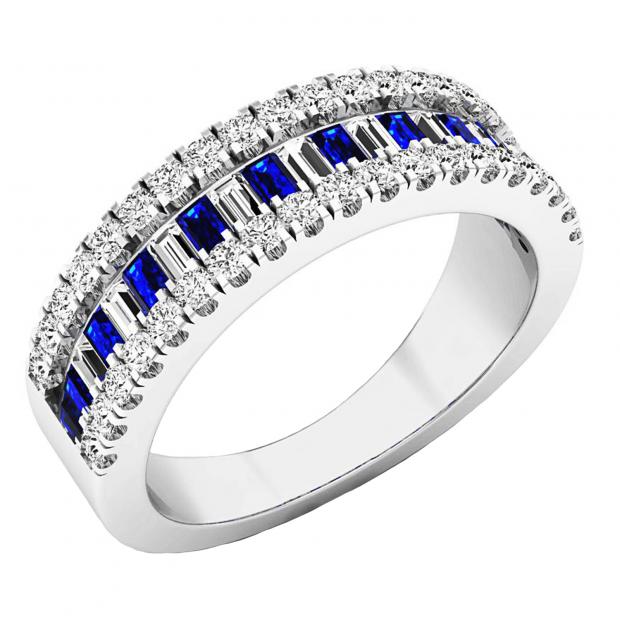 10K White Gold Round & Baguette Blue & White Cubic Zirconia Ladies Anniversary Wedding Band
