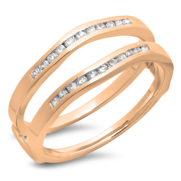 0.25 Carat (ctw) 18K Rose Gold Round White Diamond Ladies Anniversary Wedding Band Enhancer Guard Double Ring 1/4 CT