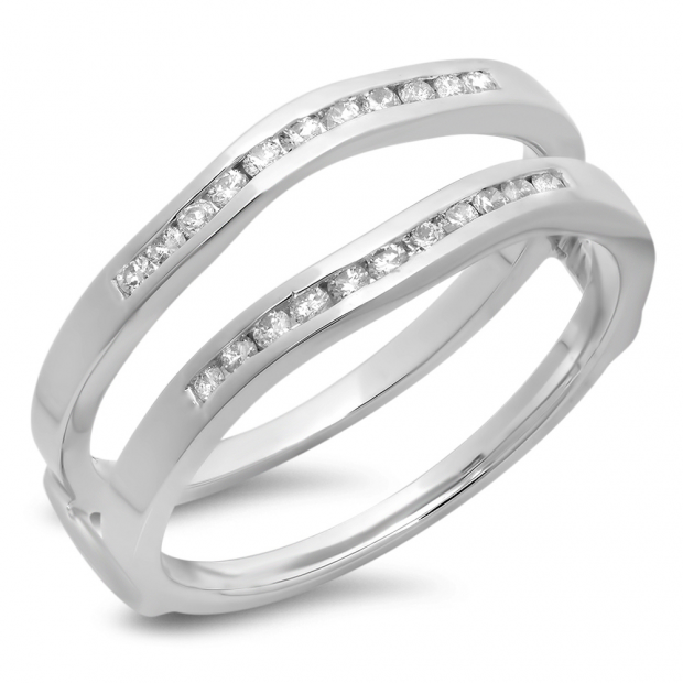 0.25 Carat (ctw) 18K White Gold Round White Diamond Ladies Anniversary Wedding Band Enhancer Guard Double Ring 1/4 CT