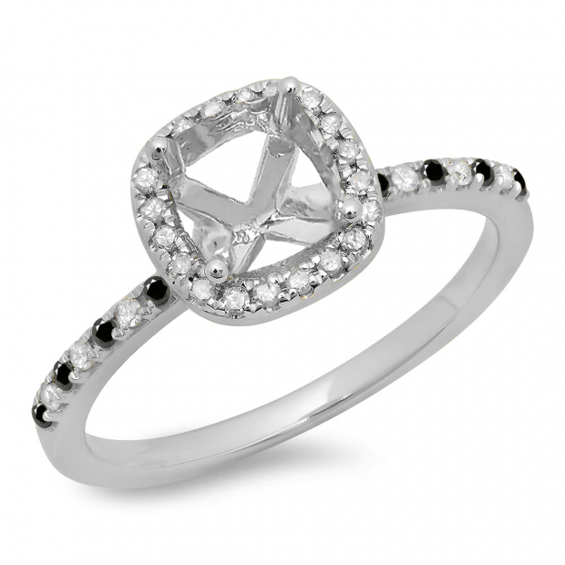 0.30 Carat (ctw) 10K White Gold Round Cut Black & White Diamond Ladies Bridal Semi Mount Engagement Ring 1/3 CT (No Center Stone)
