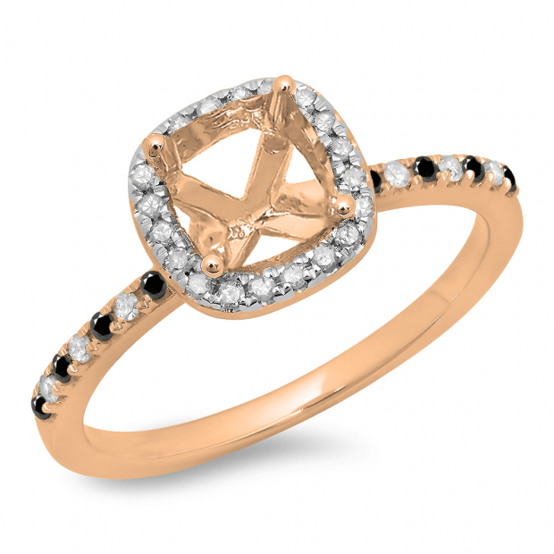 0.30 Carat (ctw) 14K Rose Gold Round Cut Black & White Diamond Ladies Bridal Semi Mount Engagement Ring 1/3 CT (No Center Stone)