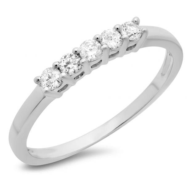 IGI CERTIFIED 0.25 Carat (ctw) 14K White Gold Round Cut White Diamond Ladies 5 Stone Bridal Wedding Band Anniversary Ring 1/4 CT