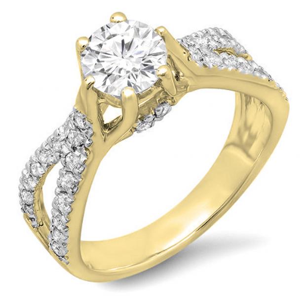 1.14 Carat (ctw) 14K Yellow Gold Round Diamond Ladies Engagement Bridal Split Shank Ring; 0.74 CT center