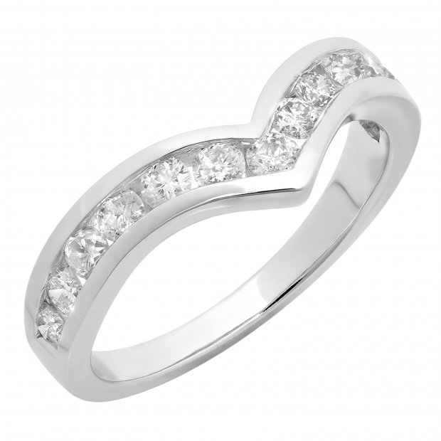 0.80 Carat (ctw) 14K White Gold Round Real White Diamond Wedding Stackable Band Anniversary Guard Chevron Ring 3/4 CT
