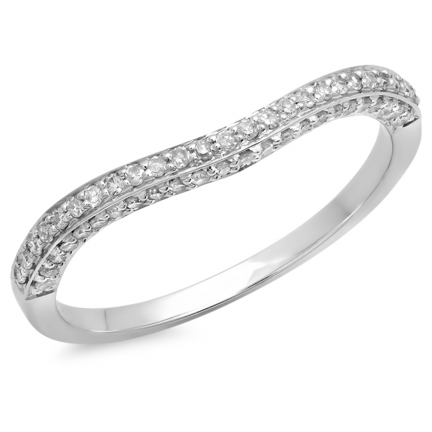 0.20 Carat (ctw) 14K White Gold Round Cut Diamond Ladies Stackable Anniversary Wedding Contour Band Guard Ring 1/5 CT