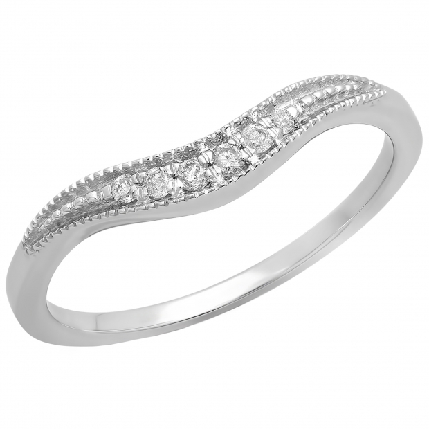 0.10 Carat (ctw) 10K White Gold Round Cut White Diamond Ladies Anniversary Wedding Stackable Contour Guard Band 1/10 CT