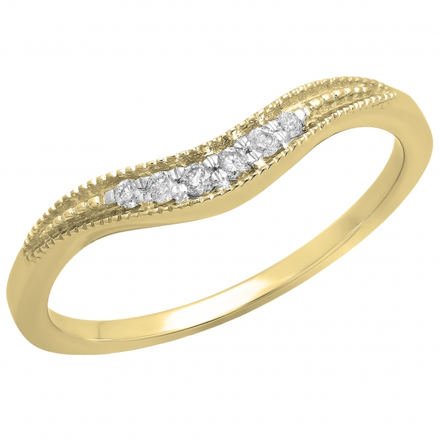 0.10 Carat (ctw) 10K Yellow Gold Round Cut White Diamond Ladies Anniversary Wedding Stackable Contour Guard Band 1/10 CT