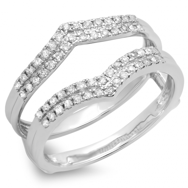 0.30 Carat (ctw) 10K White Gold Round Diamond Ladies Anniversary Wedding Band Enhancer Guard Double Ring 1/3 CT