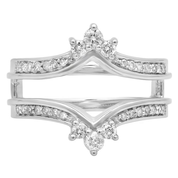 0.40 Carat (ctw) 14K White Gold Round Cut White Diamond Ladies Anniversary Wedding Band Enhancer Guard Double Ring
