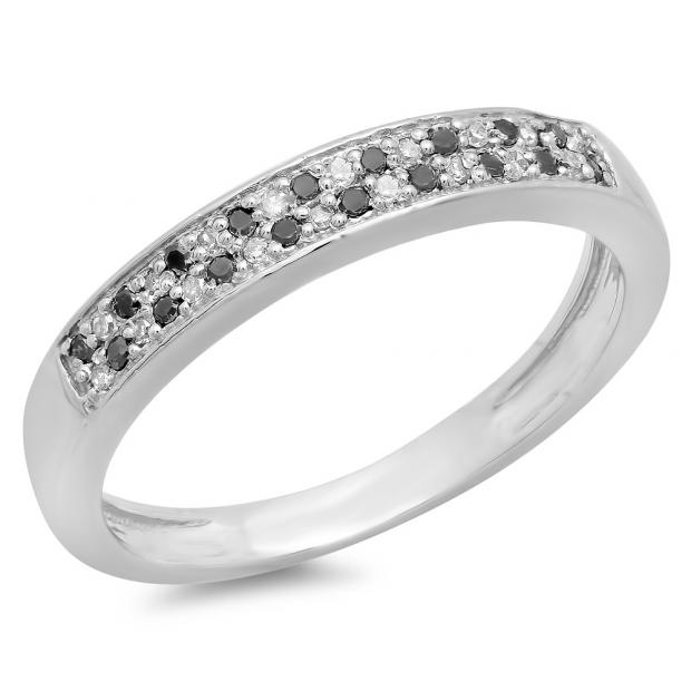 0.15 Carat (ctw) 10K White Gold Round Black & White Diamond Ladies Anniversary Wedding Band Stackable Ring