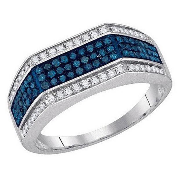0.80 Carat (ctw) 10K White Gold Round White And Blue Diamond Men