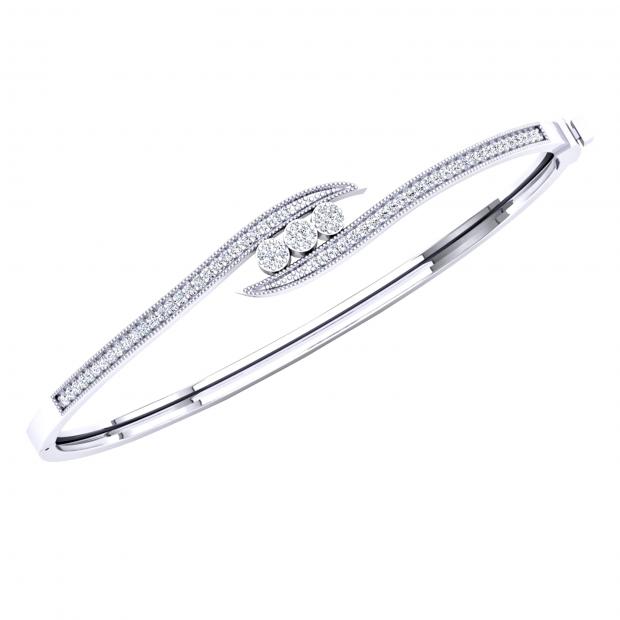 0.50 Carat (ctw) Round Milgrain Bypass Bangle Bracelet for Women 1/2 CT 10K White Gold