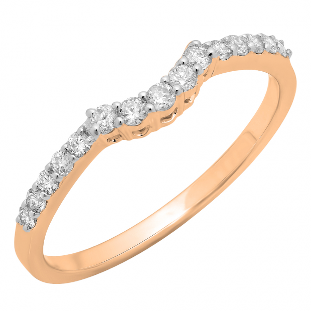 0.30 Carat (ctw) 14K Rose Gold Round Diamond Ladies Contour Anniversary Wedding Stackable Band Guard Ring 1/3 CT