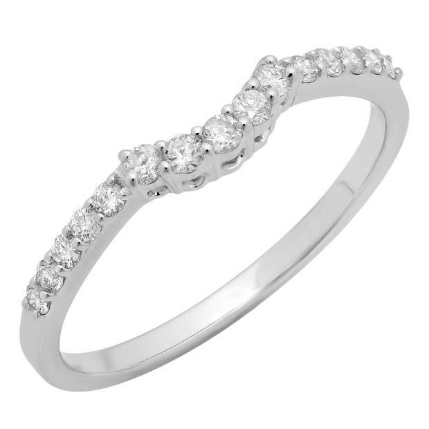 0.30 Carat (ctw) 14K White Gold Round Diamond Ladies Contour Anniversary Wedding Stackable Band Guard Ring 1/3 CT