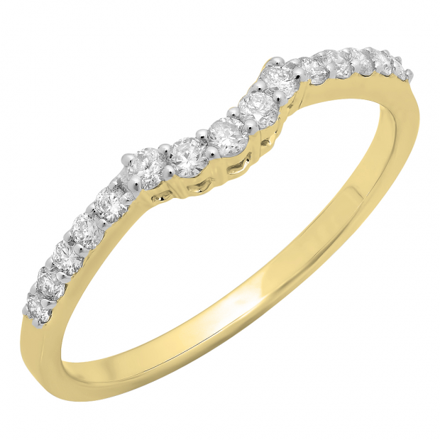 0.30 Carat (ctw) 14K Yellow Gold Round Diamond Ladies Contour Anniversary Wedding Stackable Band Guard Ring 1/3 CT