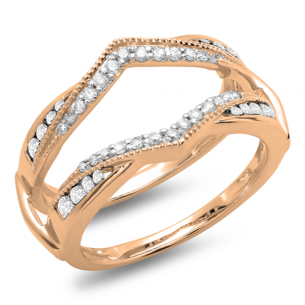 0.50 Carat (ctw) 10K Rose Gold Round White Diamond Ladies Anniversary Wedding Band Enhancer Guard Double Ring 1/2 CT