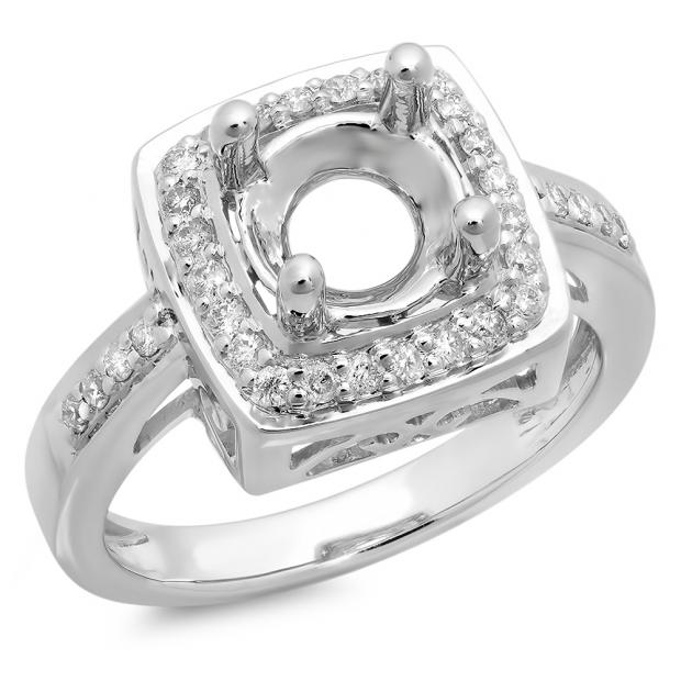 0.30 Carat (ctw) 14K White Gold Round Cut White Diamond Ladies Bridal Semi Mount Engagement Ring 1/3 CT (No Center Stone)