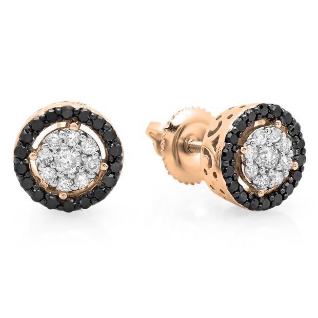 0.50 Carat (ctw) 10K Rose Gold Round Black And White Diamond Ladies Circle Cluster Stud Earrings 1/2 CT