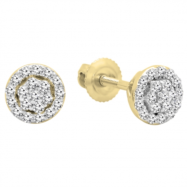 0.25 Carat (ctw) 10K Yellow Gold Round White Diamond Ladies Circle Cluster Stud Earrings 1/4 CT