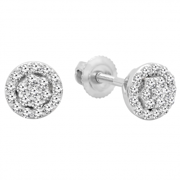 0.25 Carat (ctw) 14K White Gold Round White Diamond Ladies Circle Cluster Stud Earrings 1/4 CT