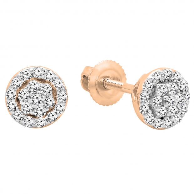 0.25 Carat (ctw) 18K Rose Gold Round White Diamond Ladies Circle Cluster Stud Earrings 1/4 CT