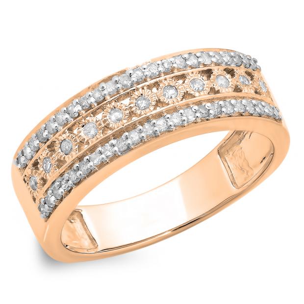 0.35 Carat (ctw) 10K Rose Gold Round White Diamond Ladies Anniversary Wedding Band Stackable Ring 1/3 CT