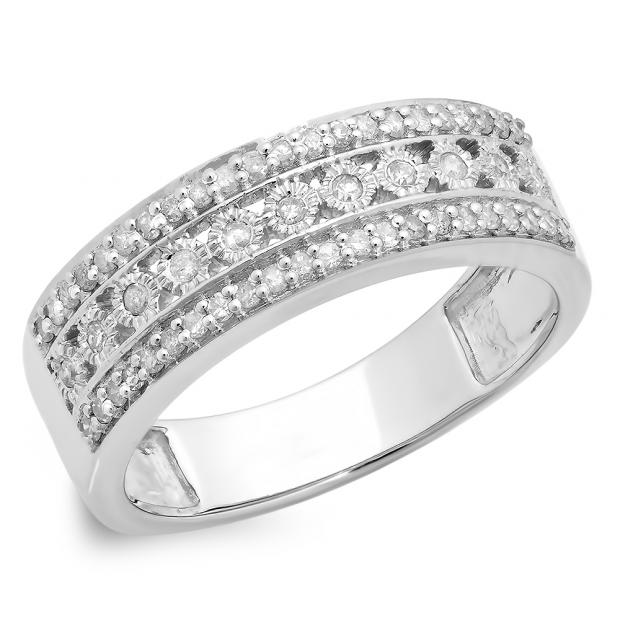 0.35 Carat (ctw) 10K White Gold Round White Diamond Ladies Anniversary Wedding Band Stackable Ring 1/3 CT