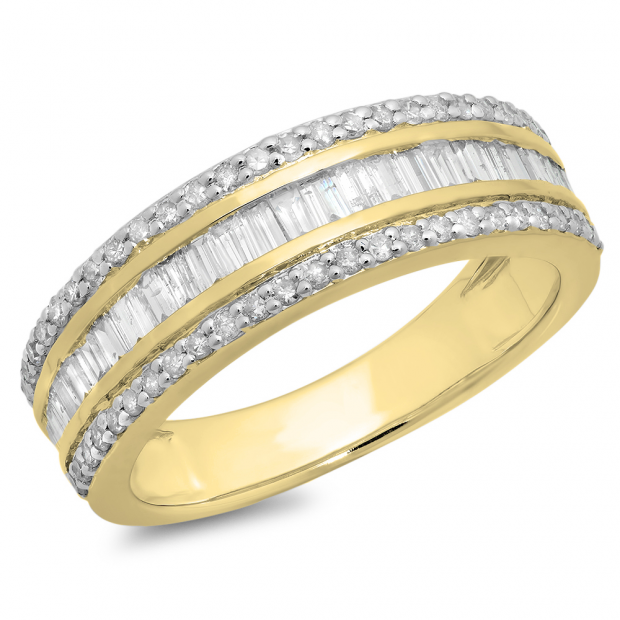 0.95 Carat (ctw) 10K Yellow Gold Round & Baguette Diamond Men