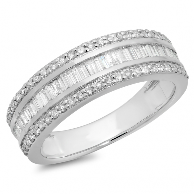 0.95 Carat (ctw) 18K White Gold Round & Baguette Diamond Men
