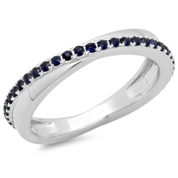 0.50 Carat (ctw) 10K White Gold Round Blue Sapphire Ladies Wedding Anniversary Eternity Band Ring 1/2 CT