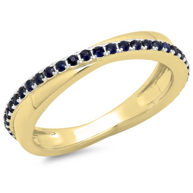0.50 Carat (ctw) 10K Yellow Gold Round Blue Sapphire Ladies Wedding Anniversary Eternity Band Ring 1/2 CT