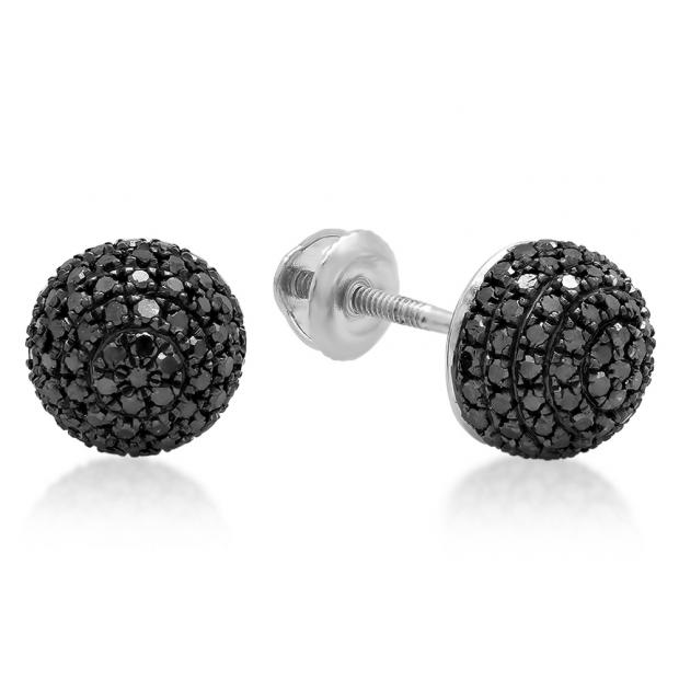 0.60 Carat (ctw) Sterling Silver Round Cut Black Diamond Ladies Half Ball Cluster Stud Earrings