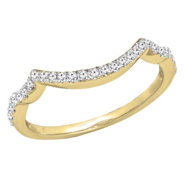 0.20 Carat (ctw) 10K Yellow Gold Round Cut Diamond Ladies Anniversary Wedding Stackable Band Contour Guard Ring 1/5 CT