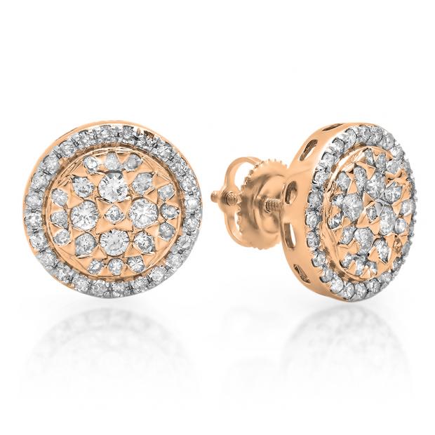 0.90 Carat (ctw) 10K Rose Gold Round White Diamond Ladies Circle Cluster Flower Stud Earrings
