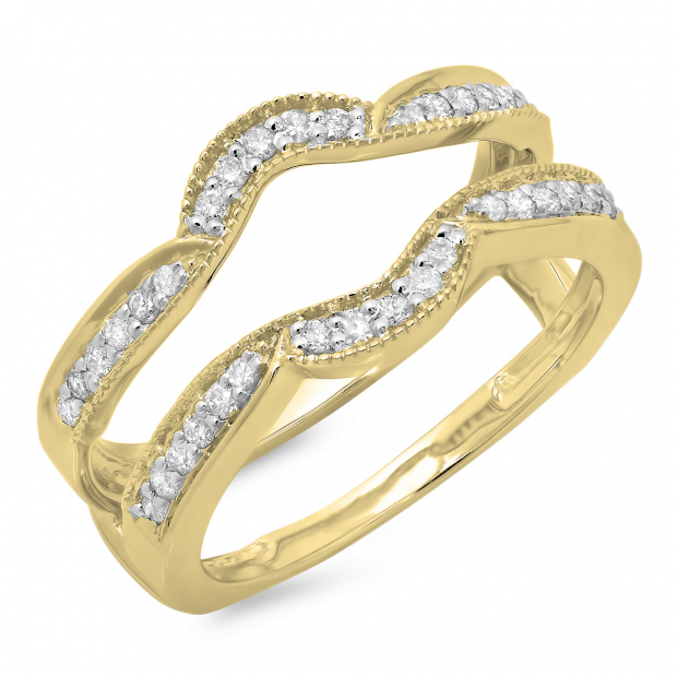 0.35 Carat (ctw) 10K Yellow Gold Round Diamond Ladies Anniversary Wedding Band Enhancer Double Guard Ring 1/3 CT